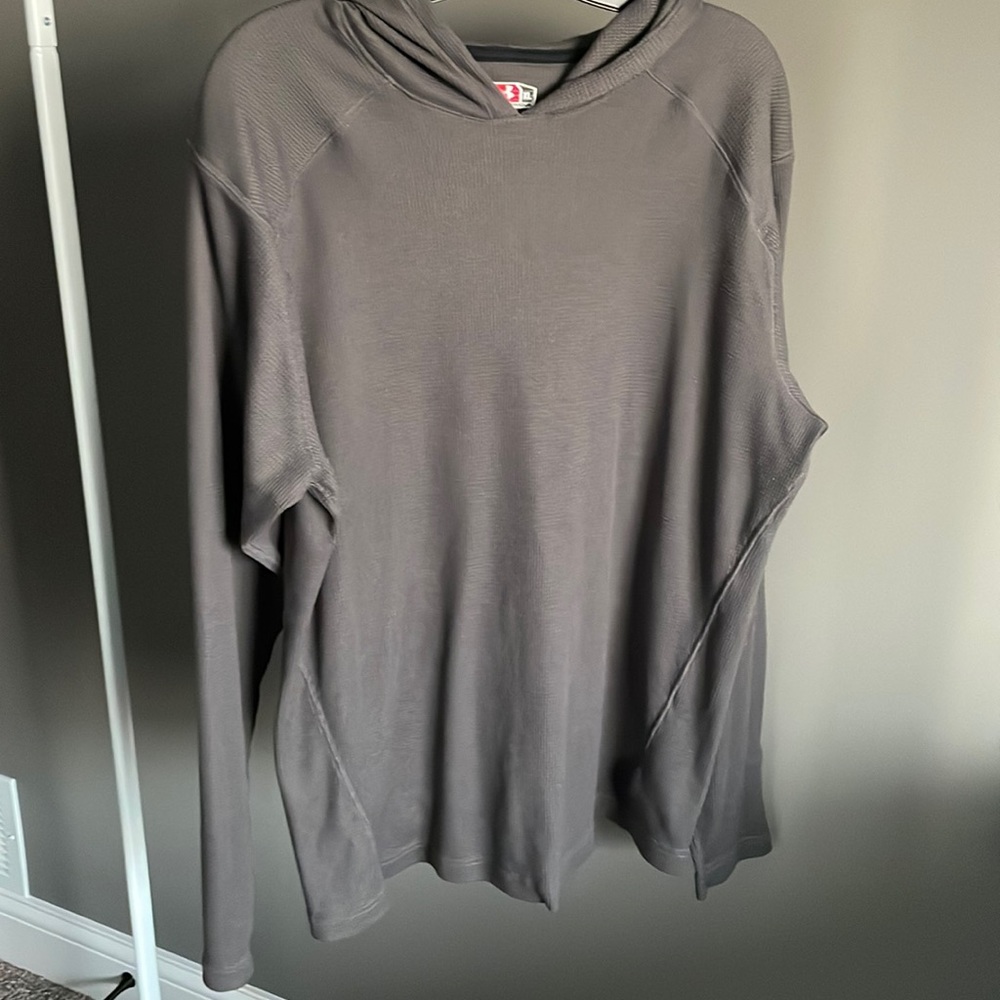 Under Armour Top Hooded Waffle Knit Long Sleeve Logo Loose Grey